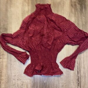 Red Sheer Ruffled Blouse